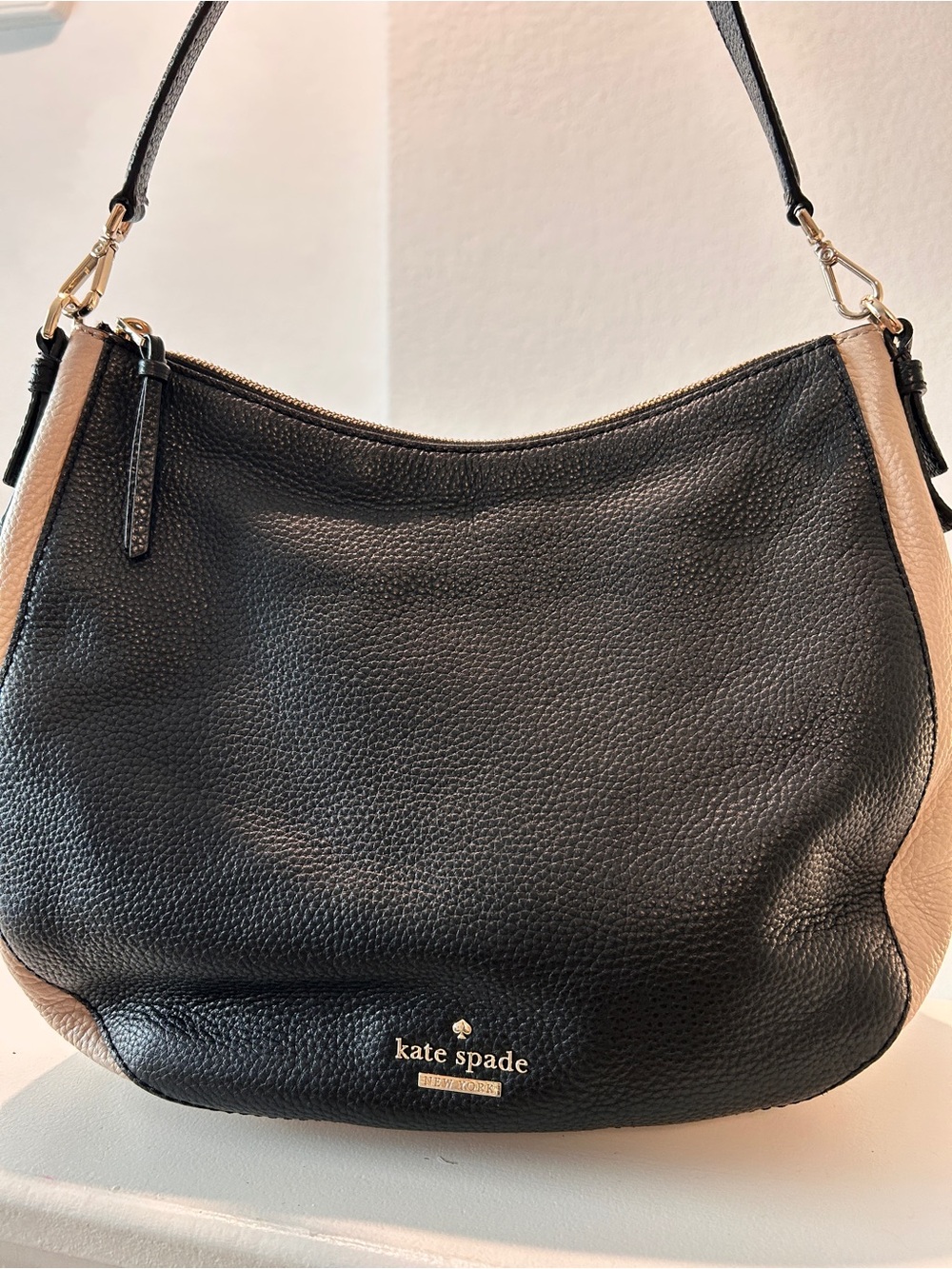 kate spade mylie Two-Tone Black and Cream Leather Hobo Bag